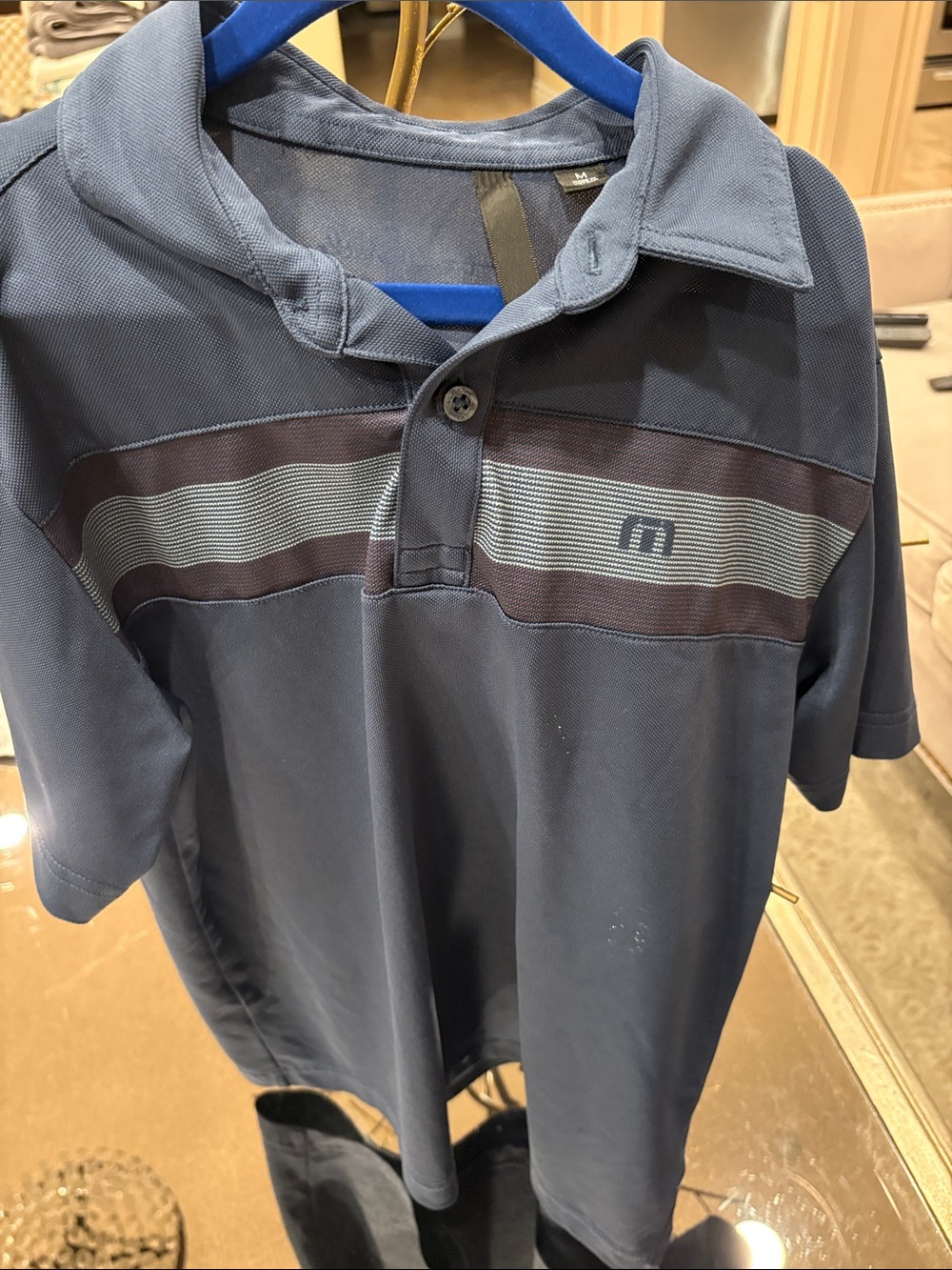 Travis Mathew Navy & Dark Gray Striped Boys Polo